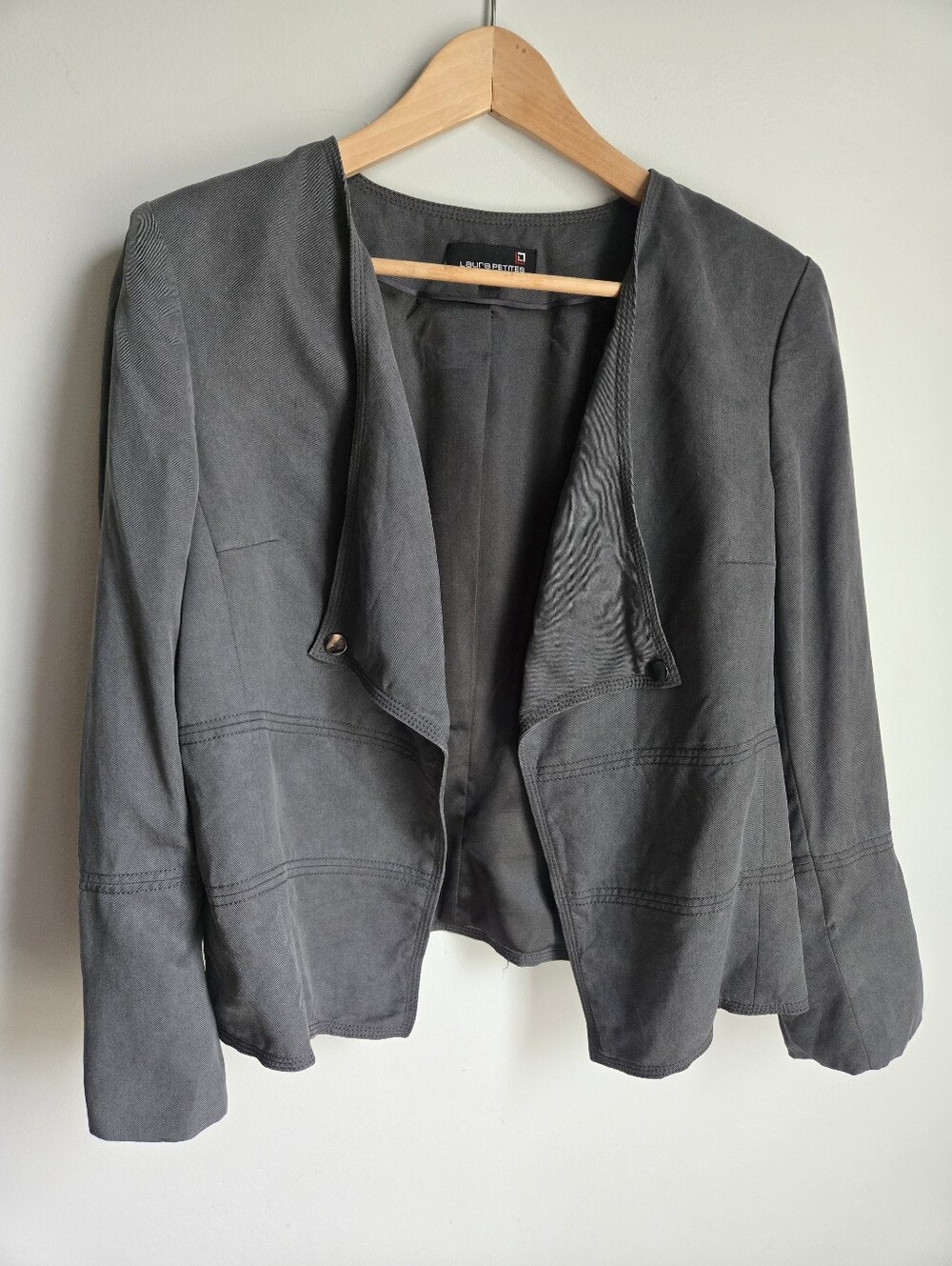 LAURA PETITES Dark Gray Draped Open-Front Blazer Jacket